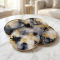 Black & White Gold Leaf | Epoxy Resin Coaster Set | Rustic Farmhouse Drinkware |
