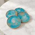 Turquoise and Gold Leaf - Gold Rim Drinkware - Epoxy Resin Coaster Set
