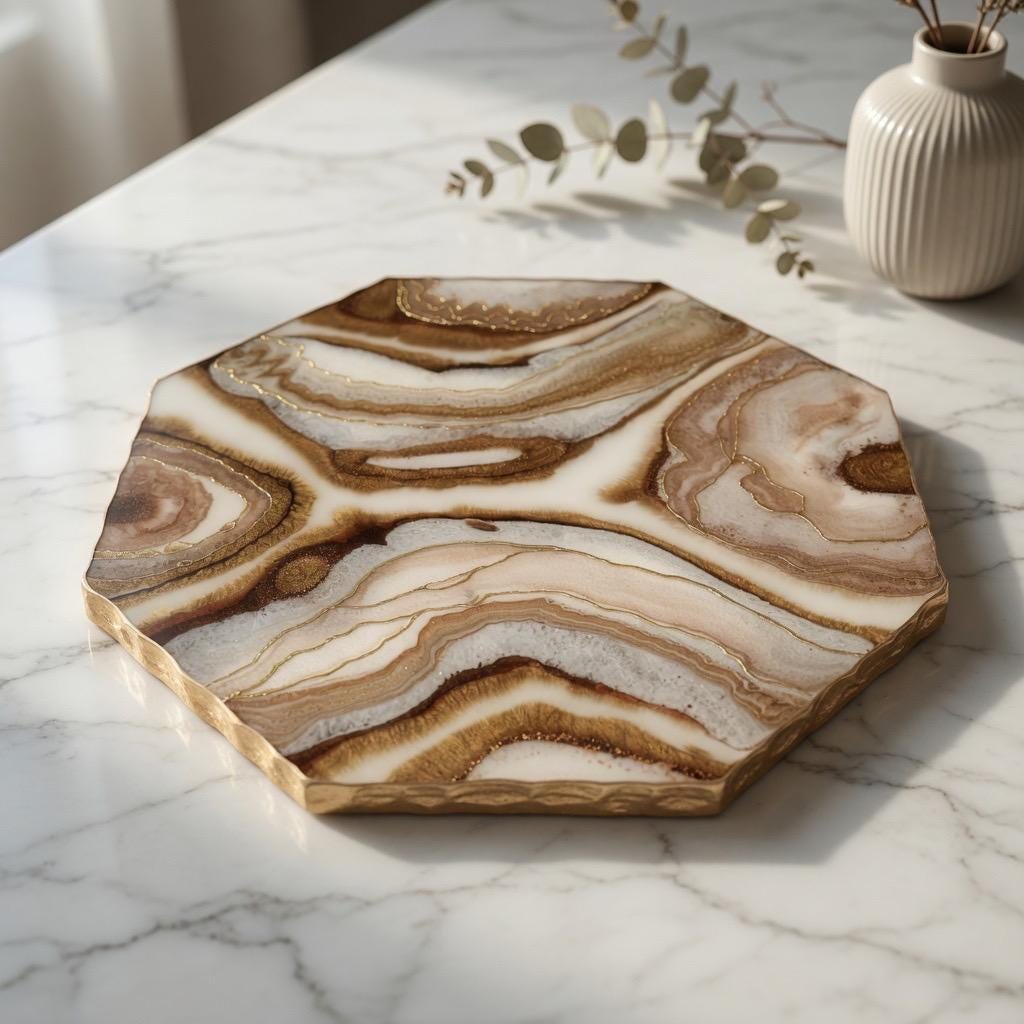 Epoxy Resin Lazy Susan | Handcrafted | Marbled Desing with Gold Leaf Accents |