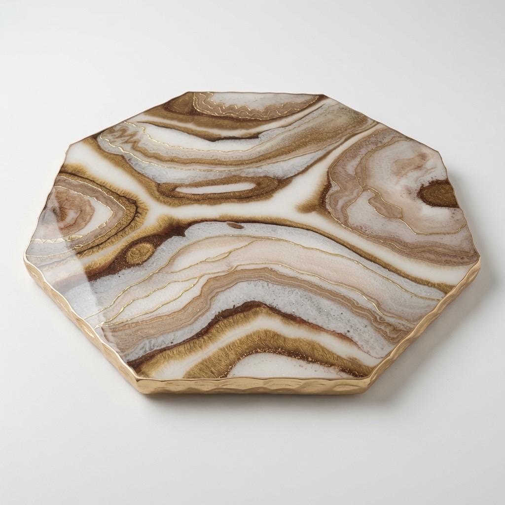 Epoxy Resin Lazy Susan | Handcrafted | Marbled Desing with Gold Leaf Accents |
