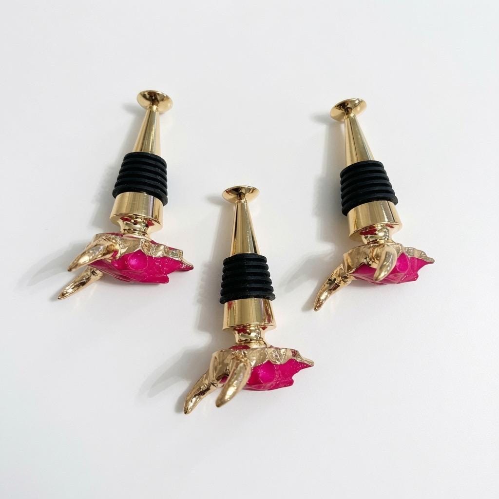 Longhorn Skull Wine Stopper | Pink | Gold Horns, Chrome Stem | Rustic Western Farmhouse Barware