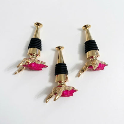 Pink Longhorn Skull Wine Stopper with Gold Horns