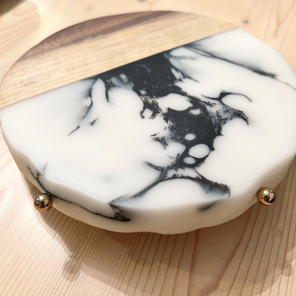 Handcrafted Black Walnut & Epoxy Resin Lazy Susan | Brass Accents |