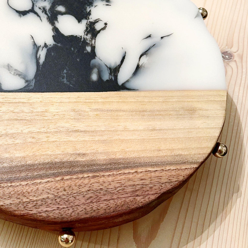 Handcrafted Black Walnut & Epoxy Resin Lazy Susan | Brass Accents |