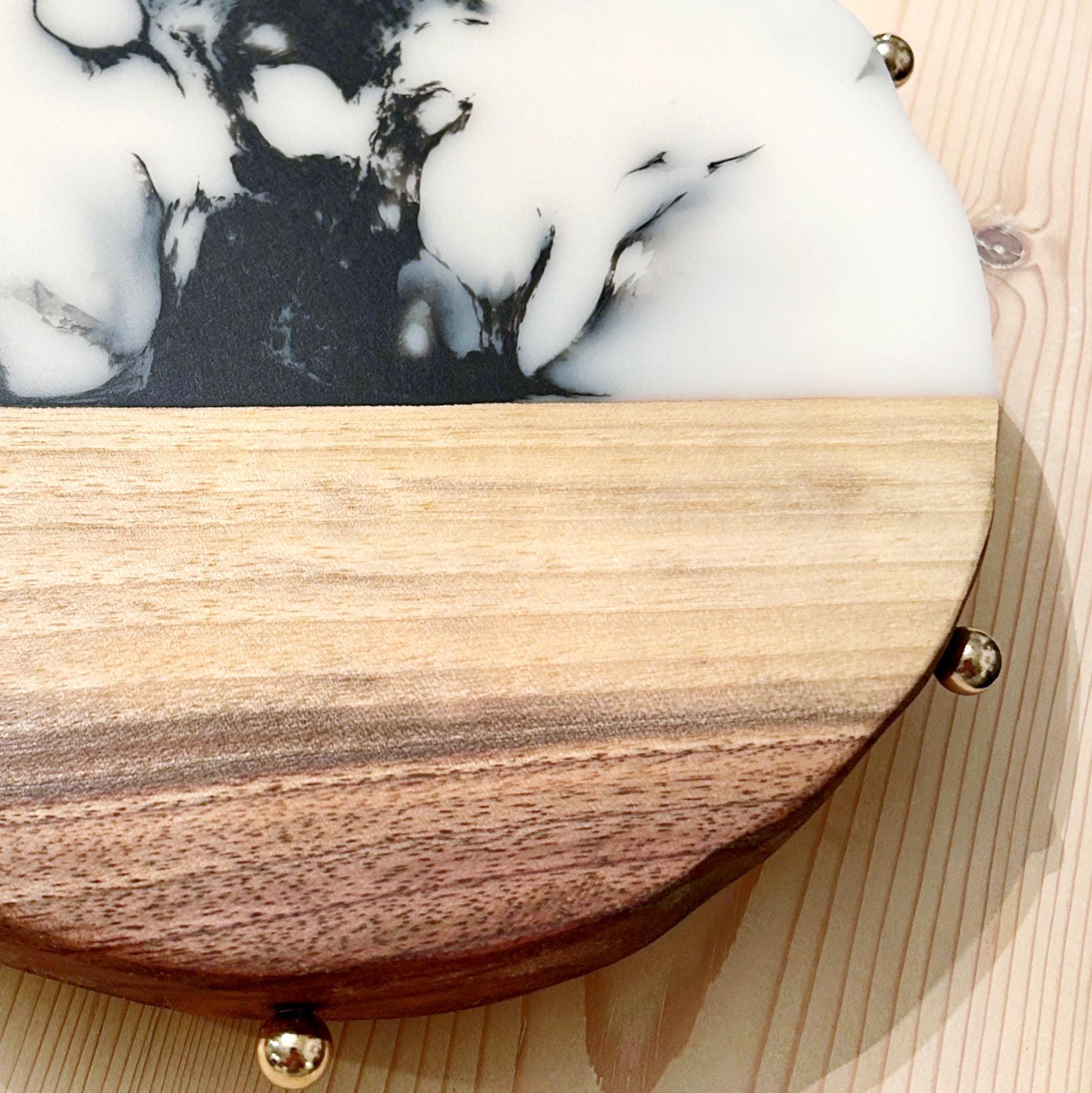Handcrafted Black Walnut & Epoxy Resin Lazy Susan | Brass Accents |