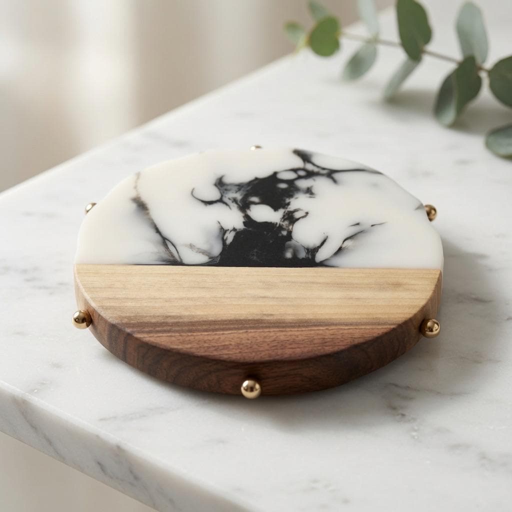 Handcrafted Black Walnut & Epoxy Resin Lazy Susan | Brass Accents |