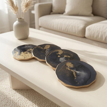 Black & Gold Epoxy Resin Coasters with Gilded Edge