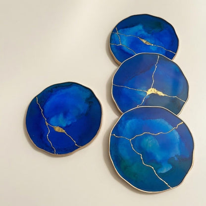 Cobalt Blue Kintsugi Epoxy Resin Coasters