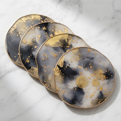 Black, White & Gold Leaf Epoxy Resin Coasters