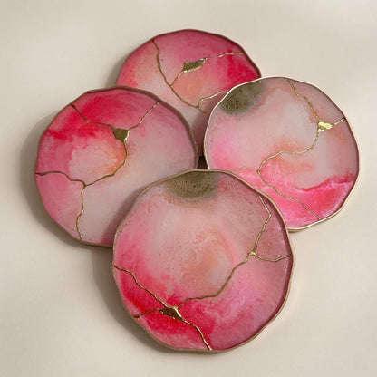Pink Quartz Kintsugi Epoxy Resin Coasters