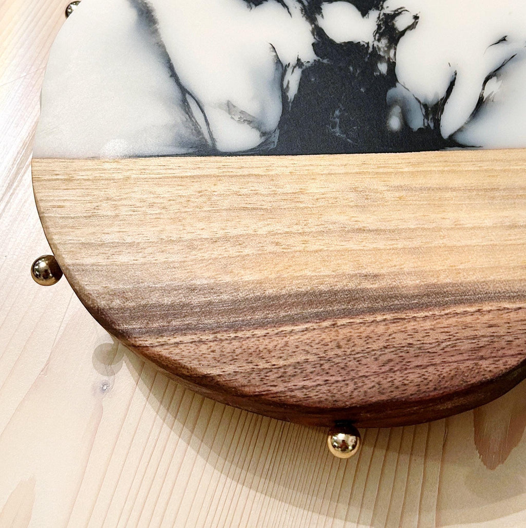 Handcrafted Black Walnut & Epoxy Resin Lazy Susan | Brass Accents |