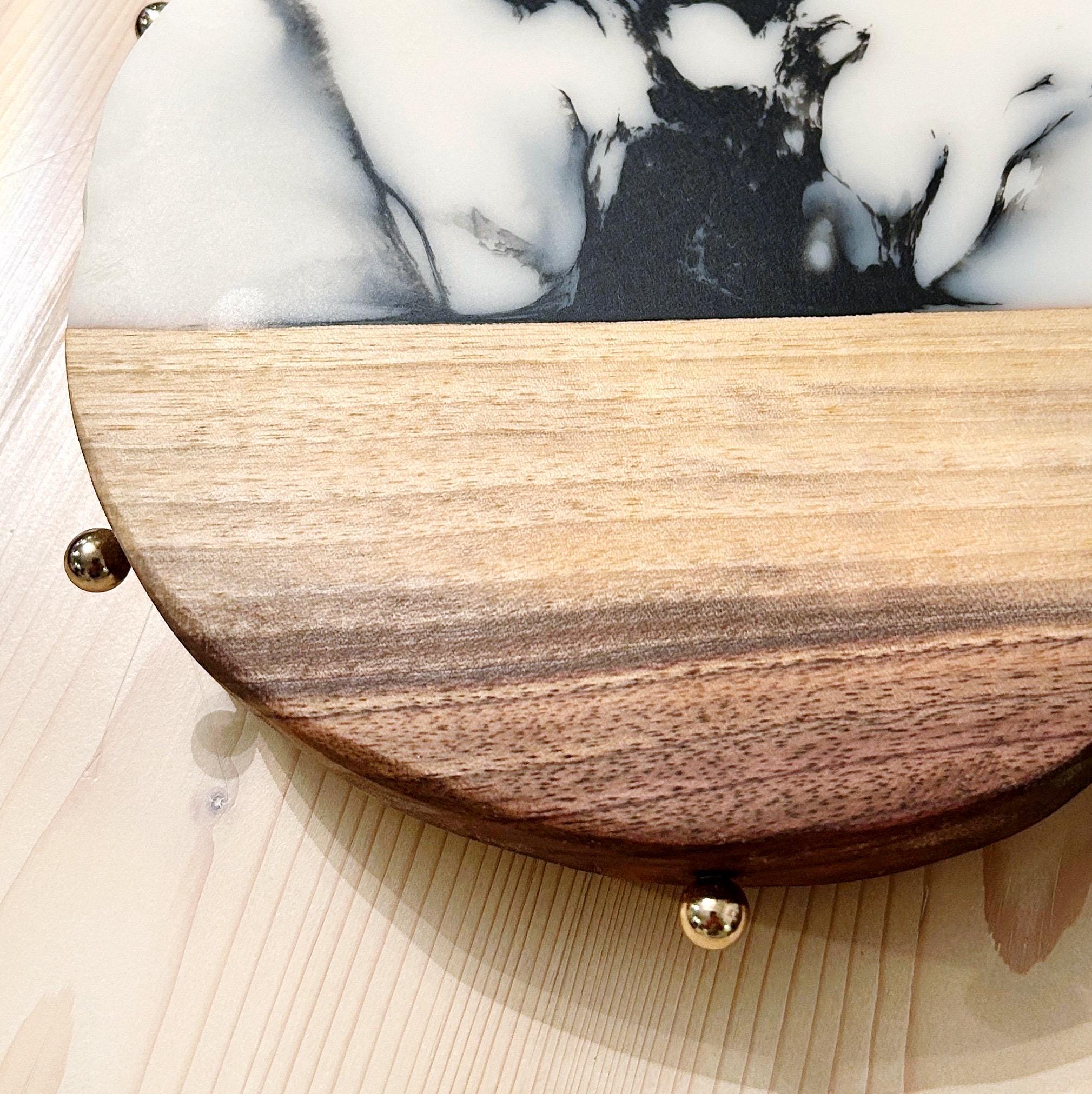 Handcrafted Black Walnut & Epoxy Resin Lazy Susan | Brass Accents |