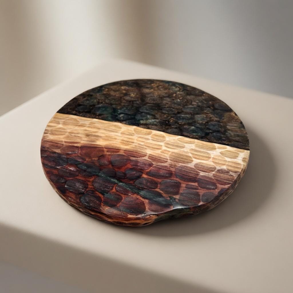 Black Walnut & Epoxy Resin Lazy Susan | Dimpled Texture | Wood, Green and White |