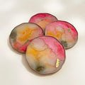 Kintsugi Gold Leaf | Epoxy Resin Coaster Set | Gold Edge Barware | Pink Quartz & Tangerine Orange