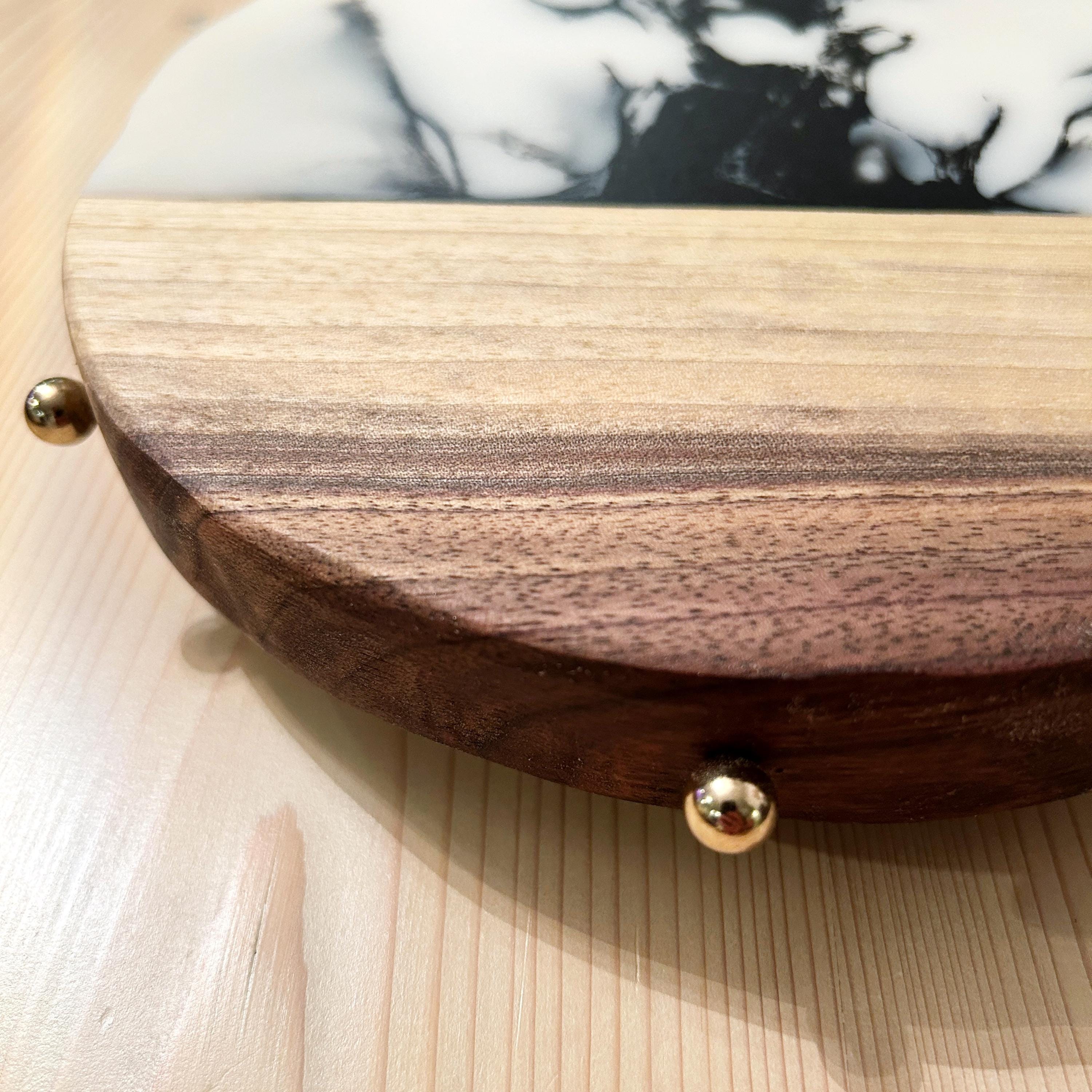 Handcrafted Black Walnut & Epoxy Resin Lazy Susan | Brass Accents |