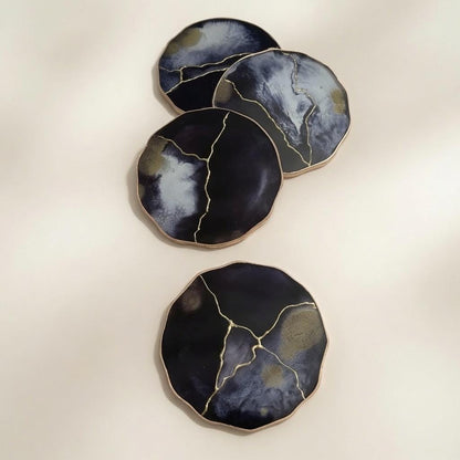 Black, White & Gold Kintsugi Epoxy Resin Coasters