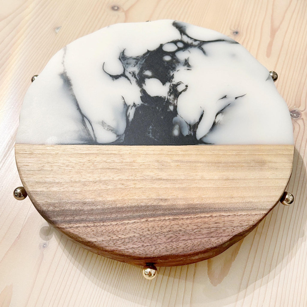 Handcrafted Black Walnut & Epoxy Resin Lazy Susan | Brass Accents |