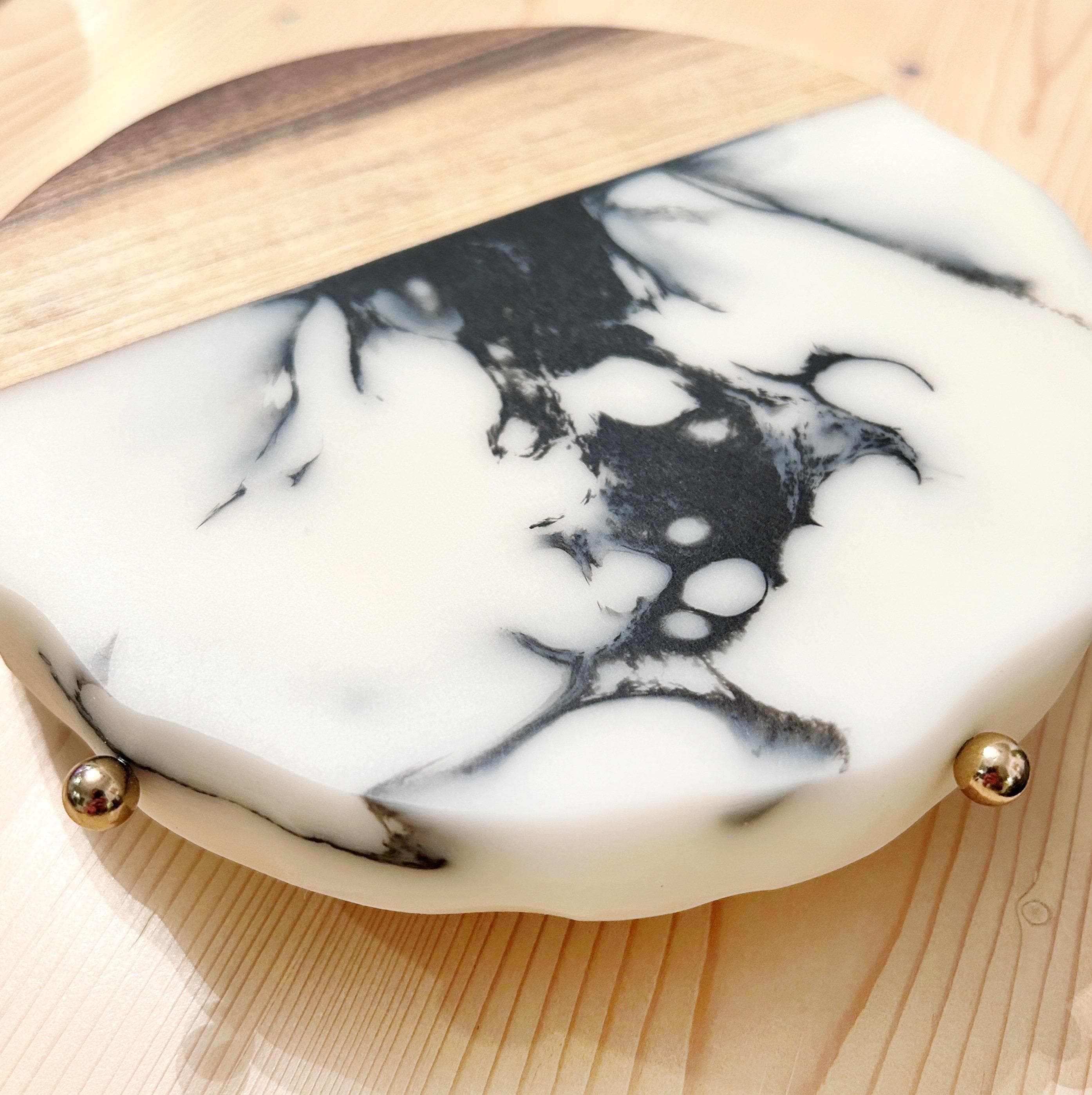 Handcrafted Black Walnut & Epoxy Resin Lazy Susan | Brass Accents |