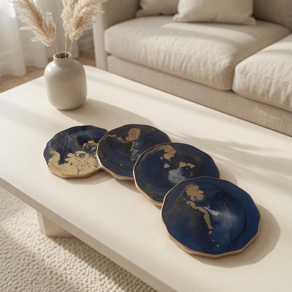 Black Gold Epoxy Resin Coasters | Gold Edge Drinkware | Modern Drinkware |