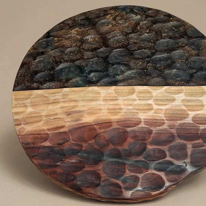 Black Walnut & Epoxy Resin Lazy Susan | Dimpled Texture | Wood, Green and White |