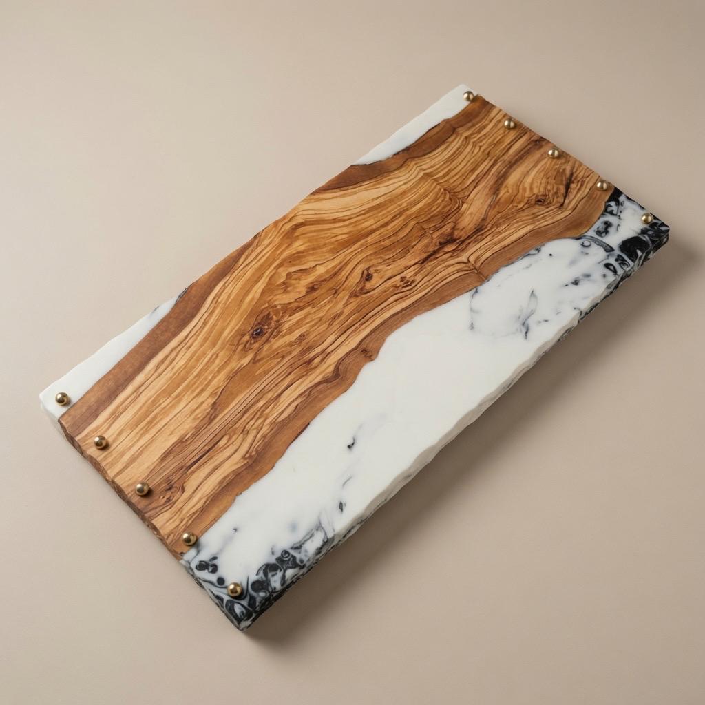 Italian Olive & Epoxy Resin Serving Tray | Charcuterie Board | Brass Accents |
