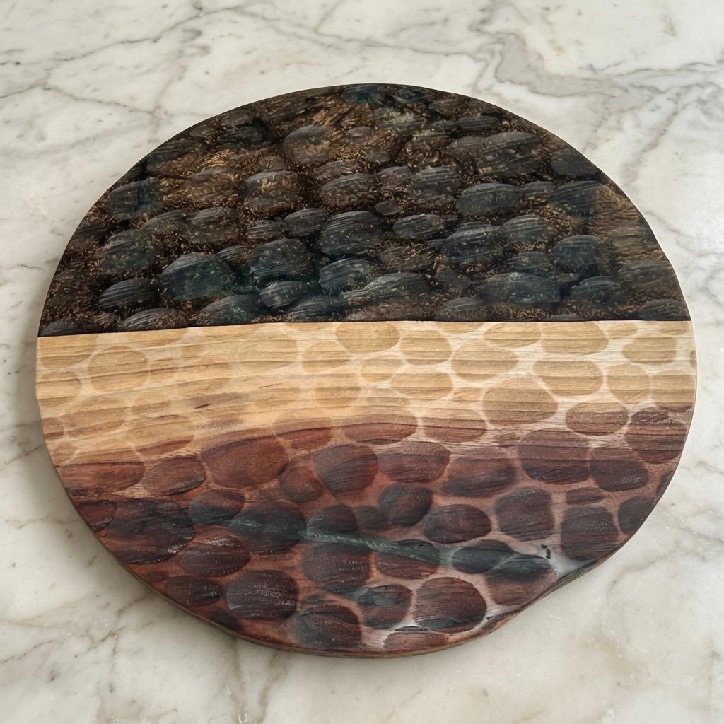 Black Walnut & Epoxy Resin Lazy Susan | Dimpled Texture | Wood, Green and White |