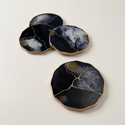 Black, White & Gold Kintsugi Epoxy Resin Coasters