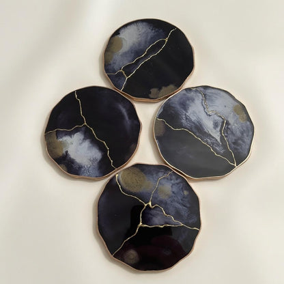 Black, White & Gold Kintsugi Epoxy Resin Coasters