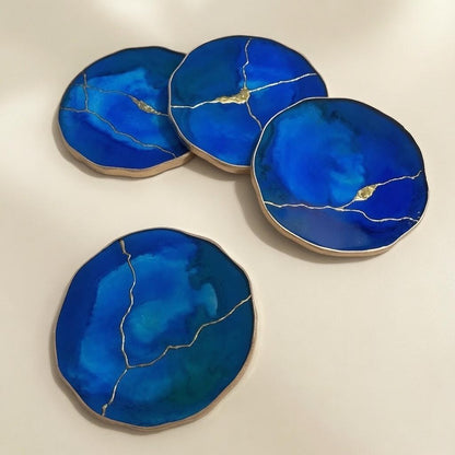 Cobalt Blue Kintsugi Epoxy Resin Coasters