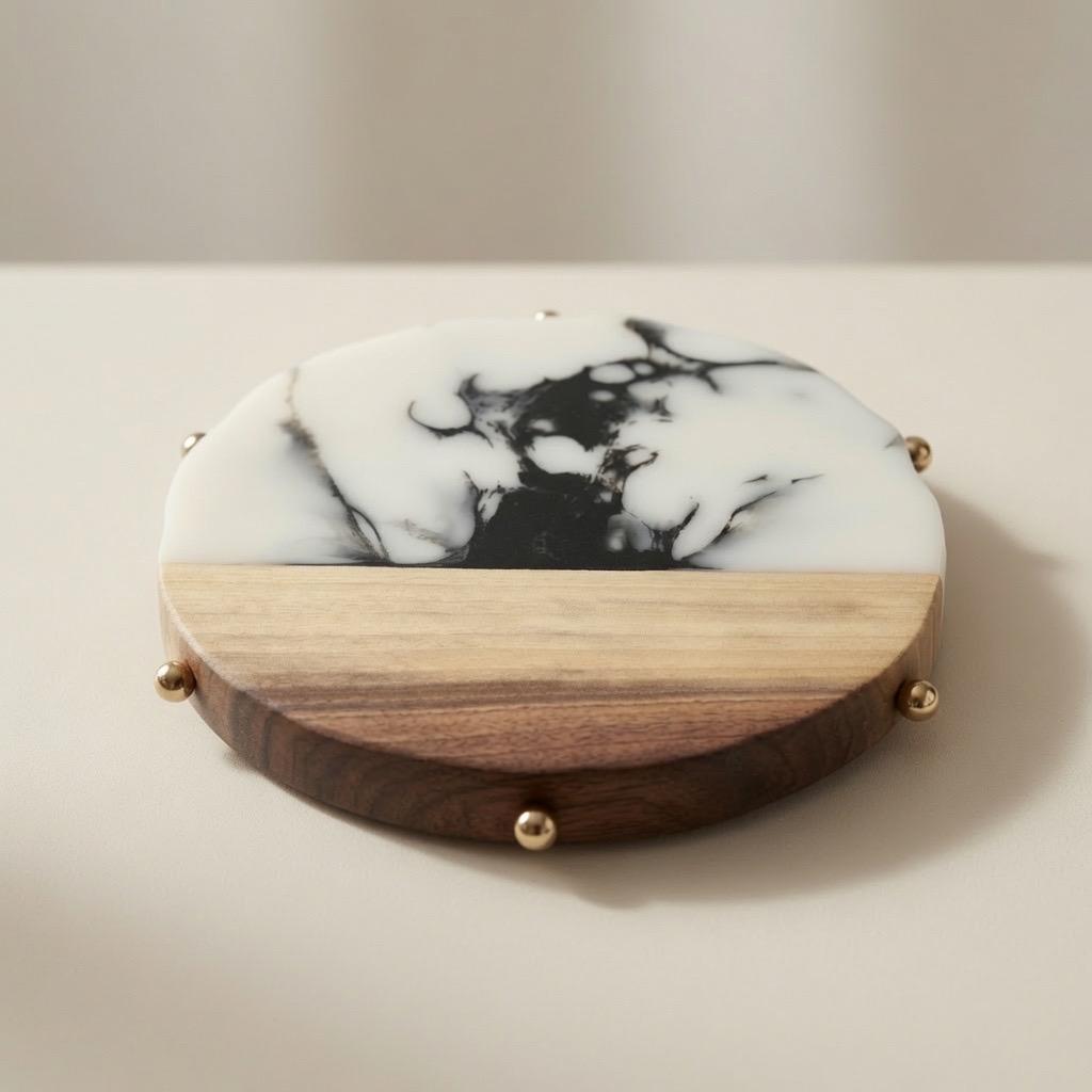 Handcrafted Black Walnut & Epoxy Resin Lazy Susan | Brass Accents |