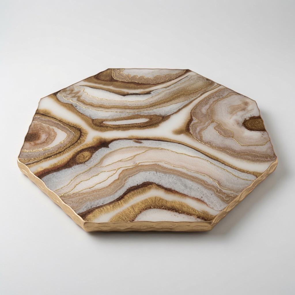 Epoxy Resin Lazy Susan | Handcrafted | Marbled Desing with Gold Leaf Accents |