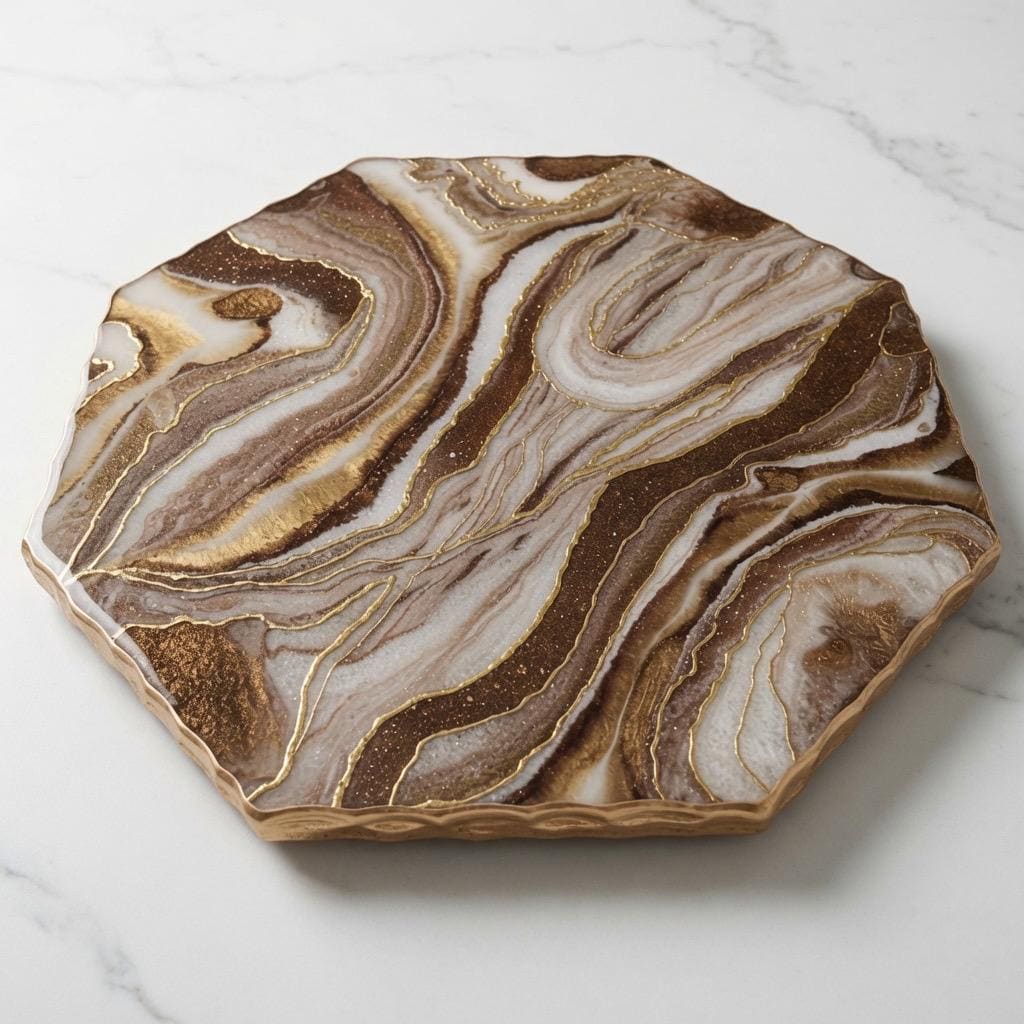 Epoxy Resin Lazy Susan | Marble Vein with Gold Accents | Modern Turntable | Farmhouse Centerpiece