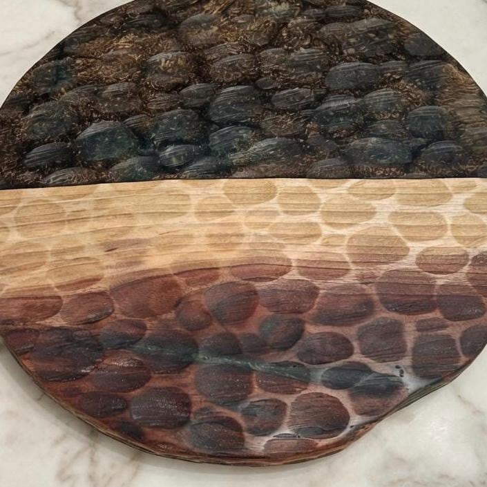 Black Walnut & Epoxy Resin Lazy Susan | Dimpled Texture | Wood, Green and White |