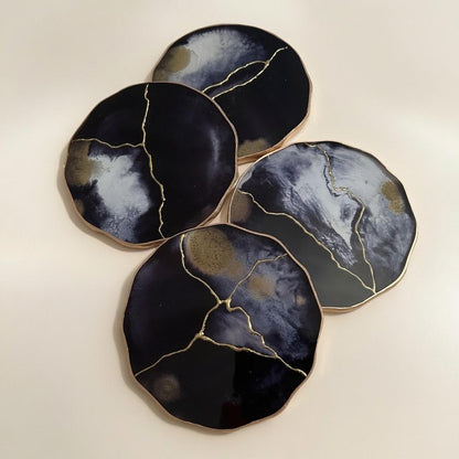 Black, White & Gold Kintsugi Epoxy Resin Coasters